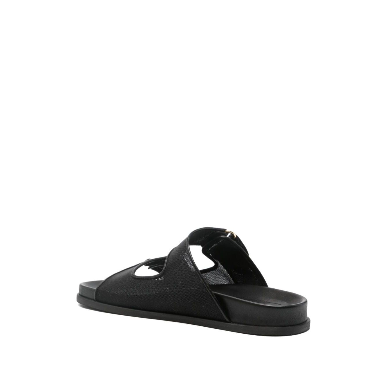 Jimmy Choo Fayence Sandal Low leather sandals with pearls featuring black rubber sole and faux pearl embellishments