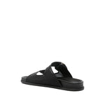 Jimmy Choo Fayence Sandal Low leather sandals with pearls featuring black rubber sole and faux pearl embellishments
