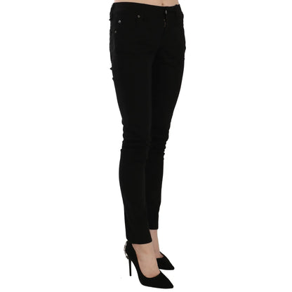 John Galliano Black Mid Waist Slim Fit Skinny Denim Casual Pants Jeans