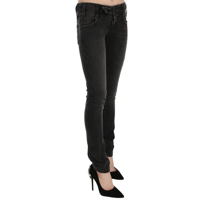 John Galliano Black Washed Low Waist Slim Fit Skinny Denim Pants Jeans