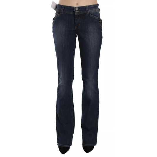 John Galliano Blue Washed Mid Waist Flared Denim Casual Pants Jeans, high-quality Italian craftsmanship, zipper closure, logo details.