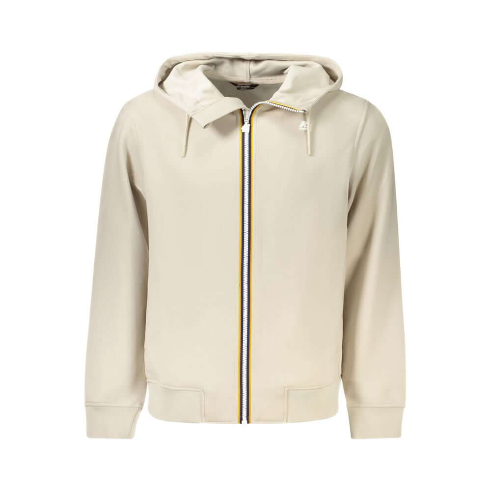 K-WAY Beige Polyester Men Sweater Hooded with zipper and pockets, stylish and functional for modern men.