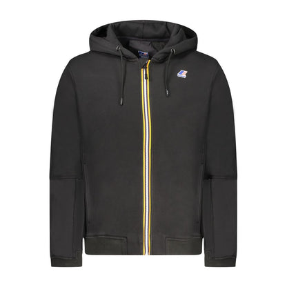 K-WAY Black Cotton Men Sweater with hood and zip closure, featuring a logo and contrasting details for trendy casual wear.
