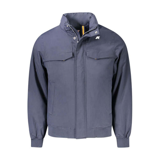 K-WAY Blue Polyamide Men Jacket with removable hood and multiple pockets, showcasing style and functionality.