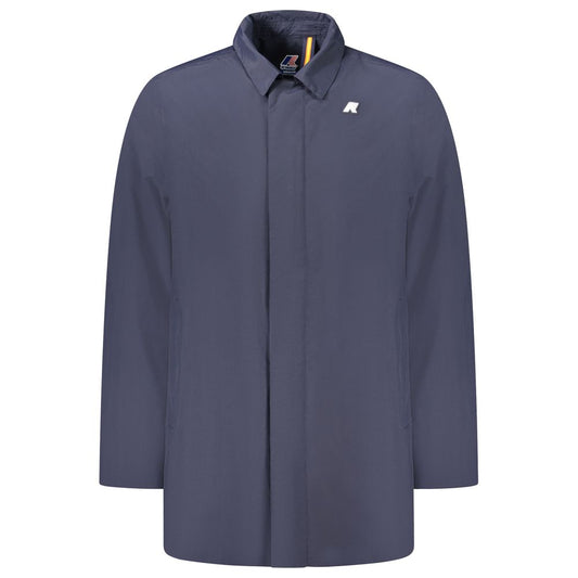 K-WAY Blue Polyamide Men Jacket with automatic zip closure and K-WAY logo, features three pockets for essentials, stylish outerwear.