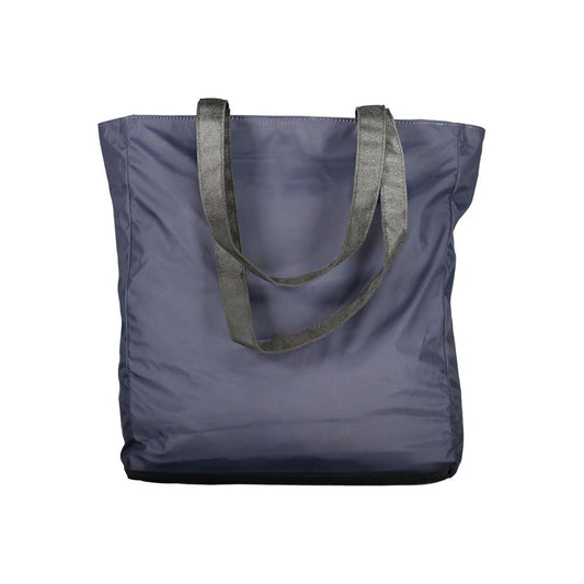 K-WAY Blue Polyester Handbag with shoulder handles, external and internal pockets, zip closure, and logo design.