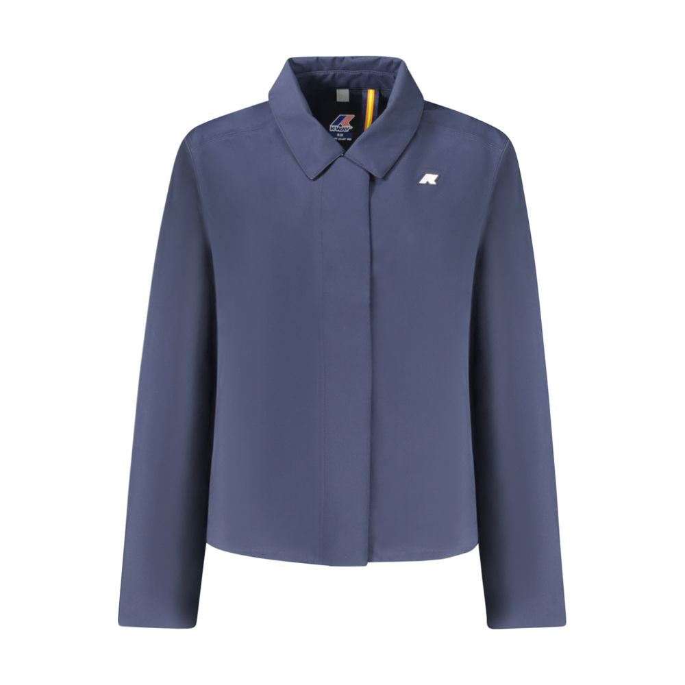 K-WAY Blue Polyester Women Jacket with fleece lining and dual fastening for comfort and style.