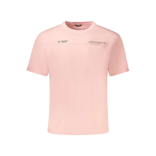 K-WAY Pink Cotton Men T-Shirt with crew neck, pocket accent, iconic logo, and vibrant pink color, perfect for casual luxury fashion.