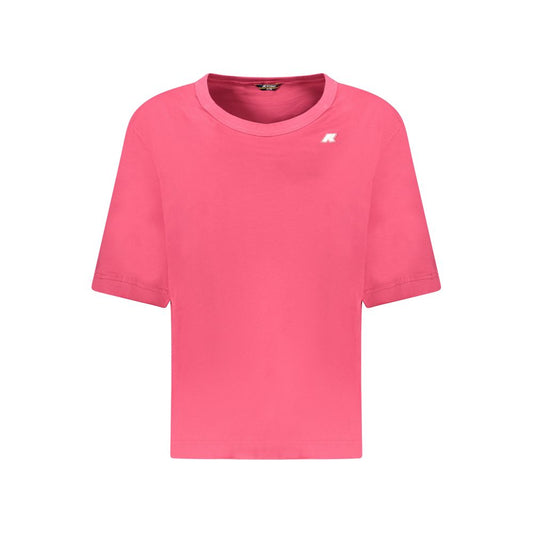 K-WAY Pink Cotton Tops & T-Shirt with wide neck and logo, short sleeve design.
