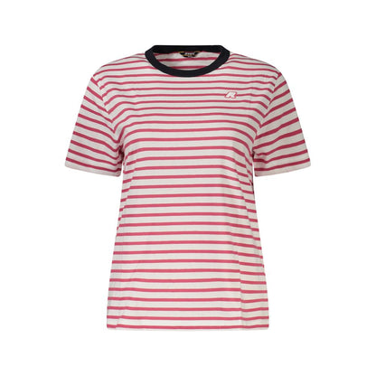K-WAY Pink Cotton Women T-Shirt with stripes and logo, short sleeve, crew neck, bold statement fashion.