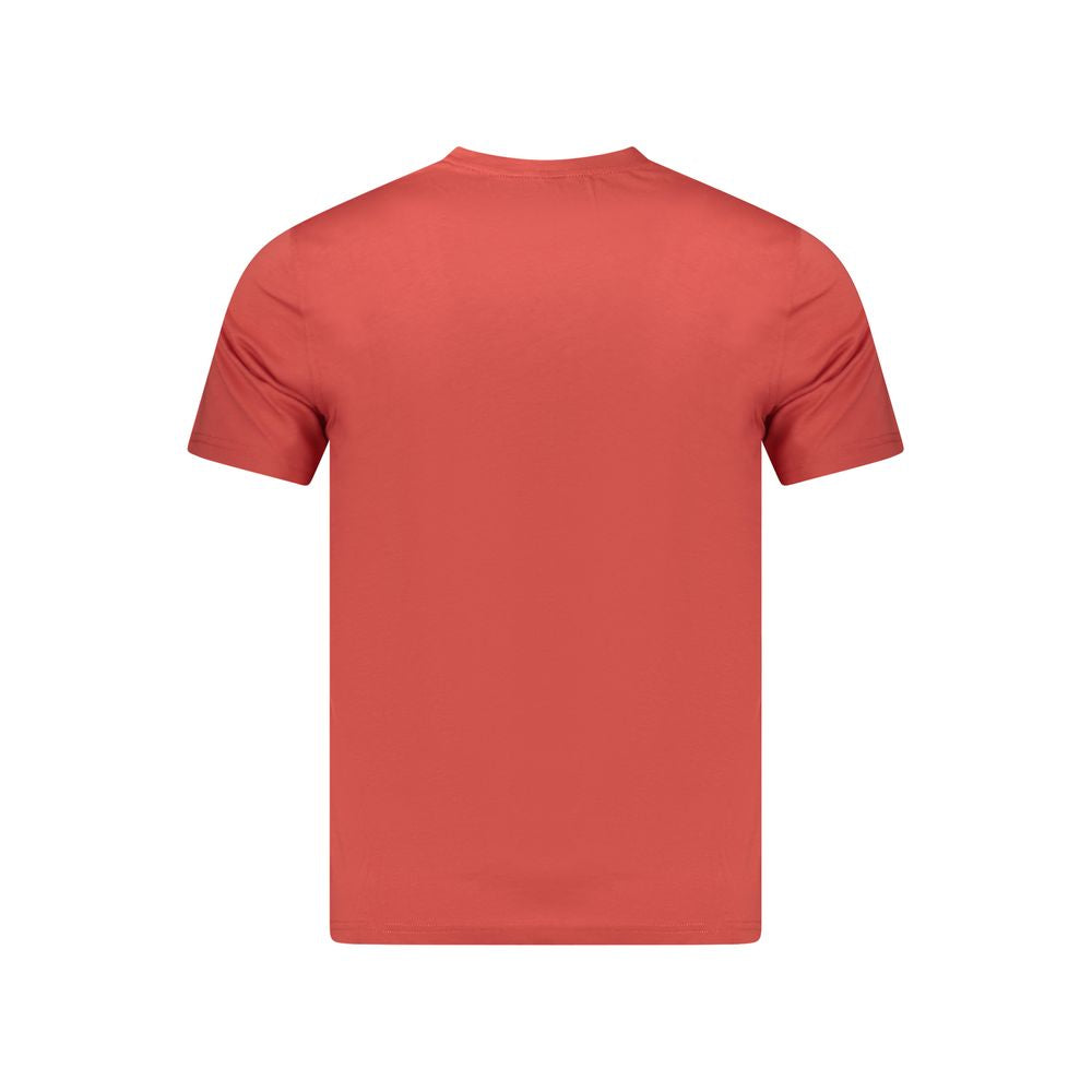 Back view of K-WAY Red Cotton Men T-Shirt with classic crew neck and short sleeves, showcasing fashionable and comfortable design.