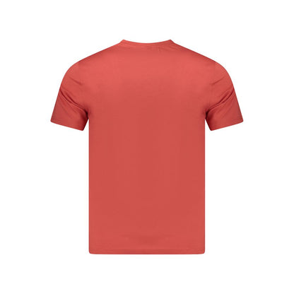 Back view of K-WAY Red Cotton Men T-Shirt with classic crew neck and short sleeves, showcasing fashionable and comfortable design.