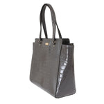 Kate Spade Grey Croc Embossed Leather Elissa Bristol Drive Tote Handbag Bag in deep graphite with gold-tone hardware.