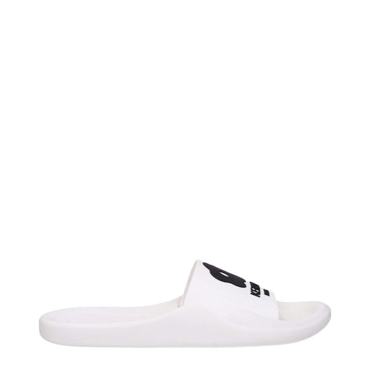 Kenzo White Cotton Slippers with open toe and rubber sole, featuring front logo design. Casual style MPN FE52MU110P5102.