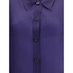 Khaite Semi-sheer Herschel Top with button closure & classic collar in deep purple