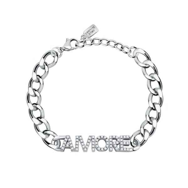 Silver bracelet with 'AMORE' inscription, featuring LA PETITE STORY JEWELRY Mod. LPS05ASD36. Elegant and stylish design.