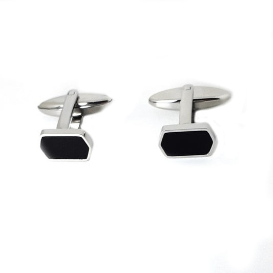 Silver and black hexagonal cufflinks for men