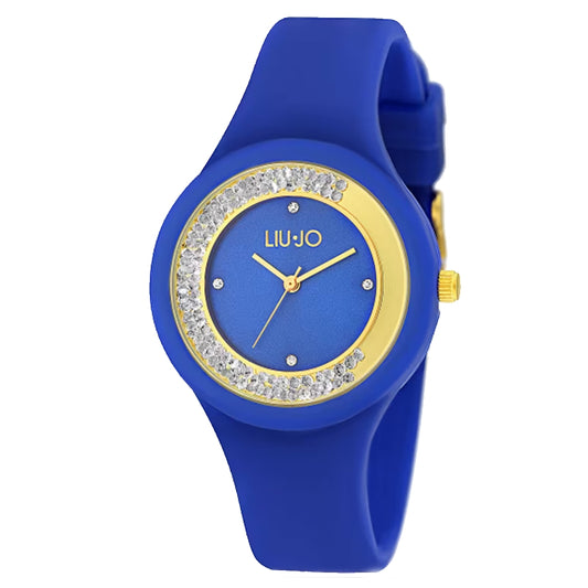 Blue and gold wristwatch, LIU-JO Mod. TLJ1420 with crystal accents and silicone strap.