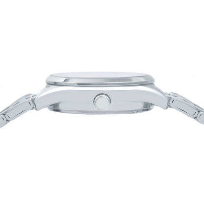 Side view of LORUS WATCHES Mod. RJ201CX9 highlighting the sleek silver case and design details.