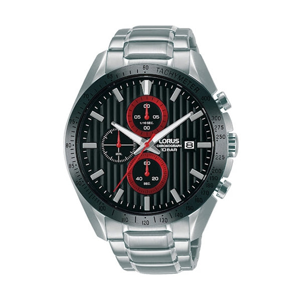 LORUS WATCHES Mod. RM303HX9, men's stainless steel chronograph wristwatch with quartz movement, water resistant 10 ATM, tachymeter bezel.