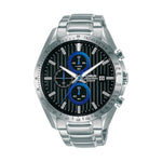 LORUS WATCHES Mod. RM305HX9 gents wristwatch with stainless steel case and strap, featuring chronograph and tachymeter functions.