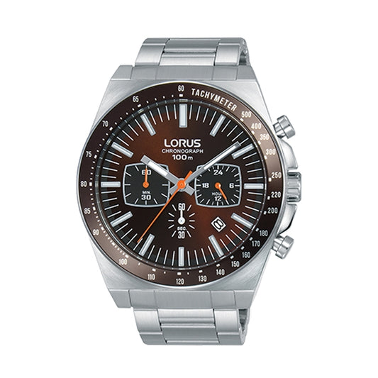 LORUS WATCHES Mod. RT349GX9, Gent's chronograph wristwatch with stainless steel case and strap, quartz movement, 10 ATM water resistance.