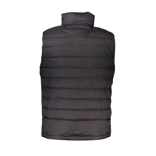 Back view of La Martina Black Polyamide Jacket, sleeveless with embroidery and logo, featuring two external and internal pockets.