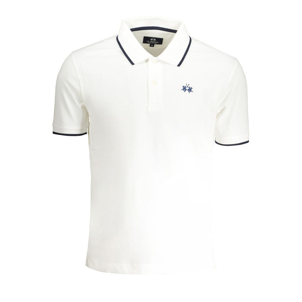 La Martina White Cotton Men Polo Shirt with iconic embroidery and contrasting details, regular fit, perfect for stylish, comfortable daywear.