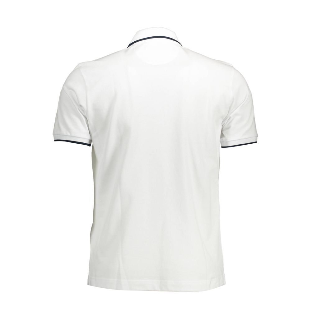 Back view of La Martina White Cotton Men Polo Shirt with short sleeves and contrasting details.