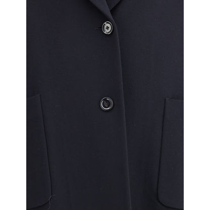 Front view of the Lardini Black Cashmere Coat showing button closure and patch pockets for modern style and functionality.