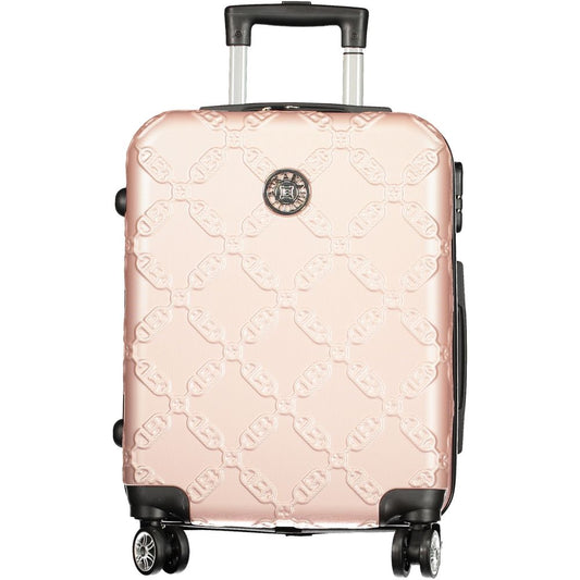 Laura Biagiotti Pink Polyethylene Luggage And Travel with 4 wheels, zip closure, and combination padlock. Features logo and contrasting details.