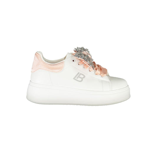 Laura Biagiotti White Synthetic Women Sneaker with rhinestones and 4cm wedge for fashionable comfort.