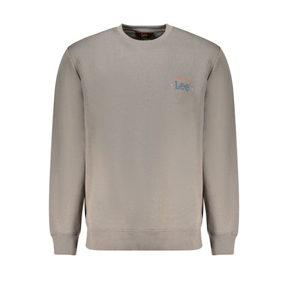Lee Gray Cotton Men Sweater with bold logo print, crew neck, ideal for casual luxury and comfort, crafted from cotton and polyester blend.