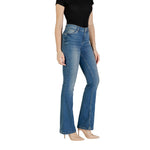 Liu Jo Blue Cotton Bootcut Jean with high waist and flared design for a modern silhouette.