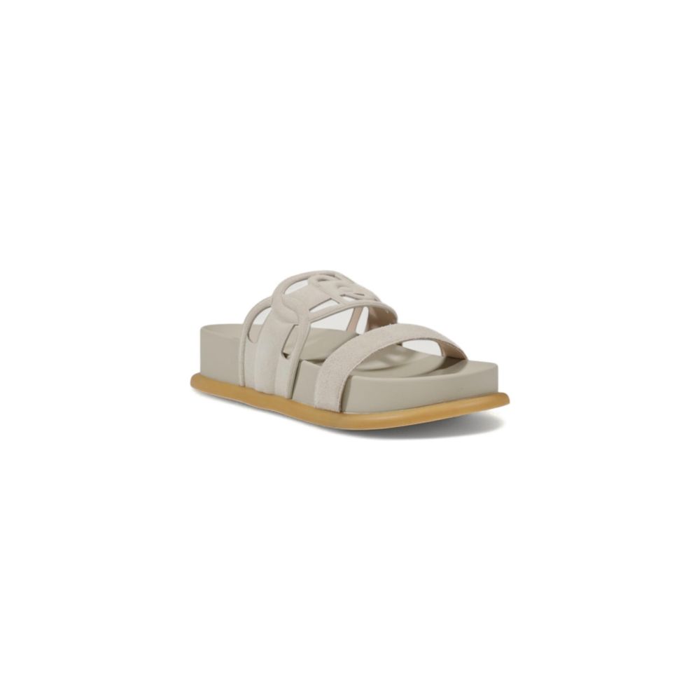 Liu Jo Gray Leather Flat Sandals, minimalist design with double strap, ideal for casual and chic summer looks.