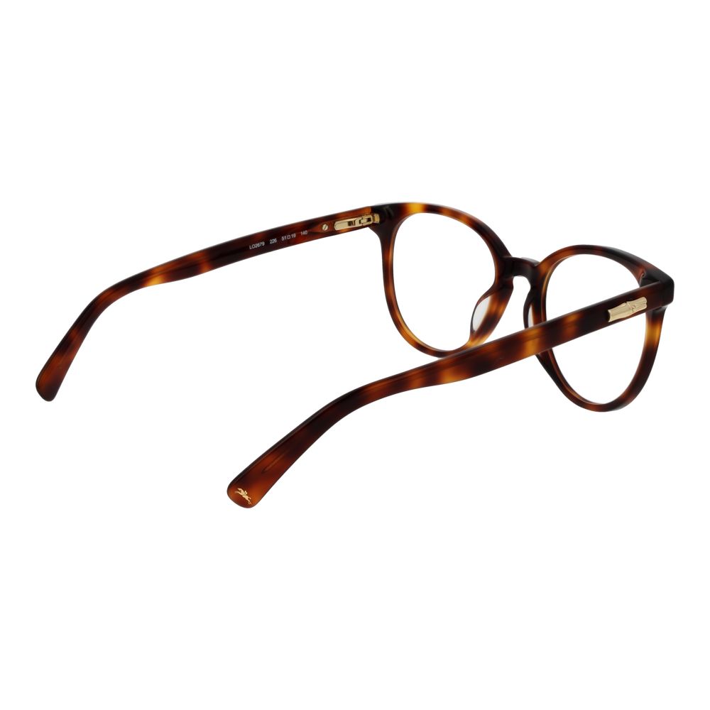 Longchamp Brown Women Glasses Frame, full-rim panto style with cellulose acetate material, featuring 51-19-140 size, includes branded case.