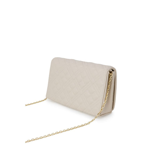 Alt Tag: Love Moschino Beige Polyethylene Handbag with quilted design and golden chain