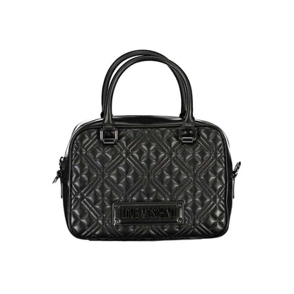 Love Moschino Black Polyethylene Handbag with two handles, adjustable strap, internal pockets, contrast detailing, and zip closure.