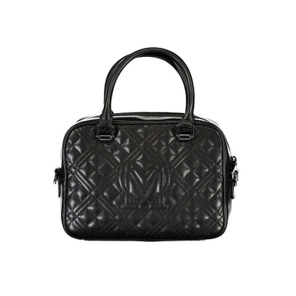 Love Moschino Black Polyethylene Handbag with quilted design, featuring two handles, adjustable strap, and logo detailing.