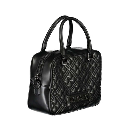 Love Moschino Black Polyethylene Handbag with handles and quilted design, featuring adjustable strap, pockets, and logo.