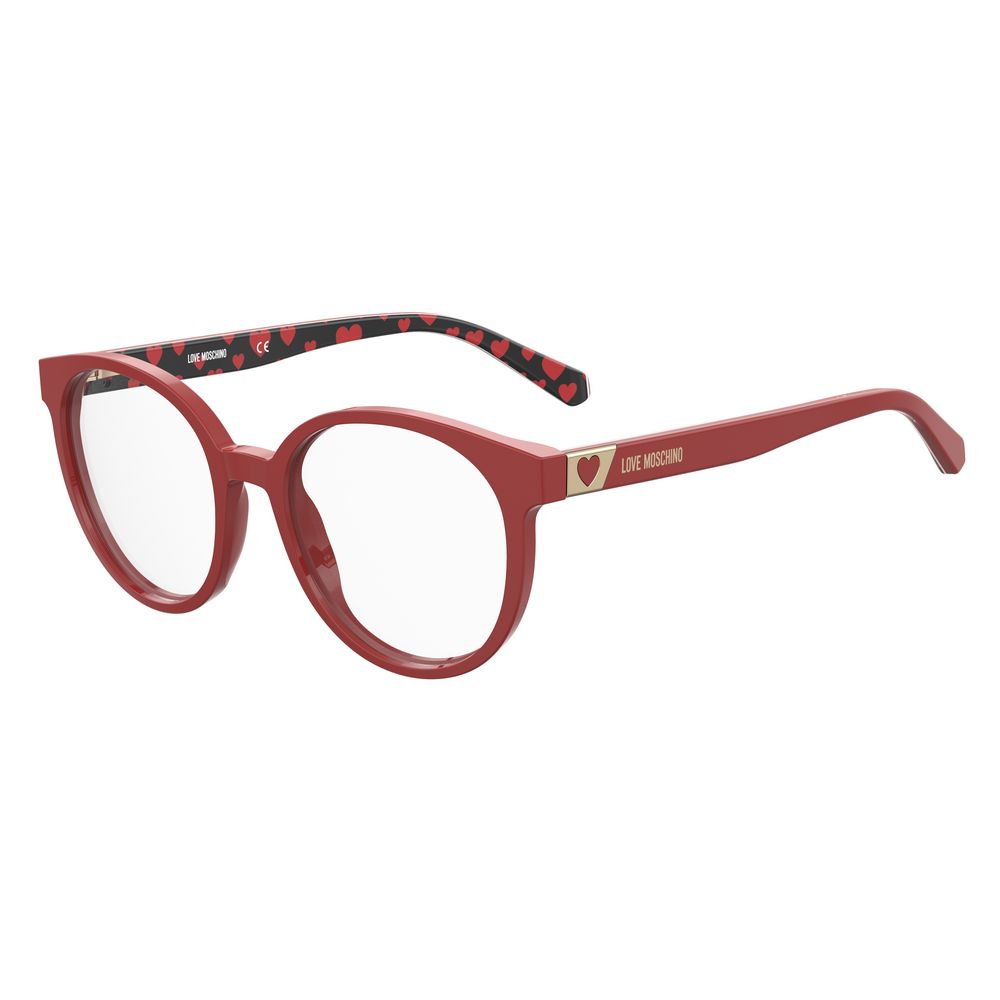 Love Moschino Multicolor Acetate Frames with red and black design, perfect for women. Size: 52/18/140mm. Fashionable eyewear.