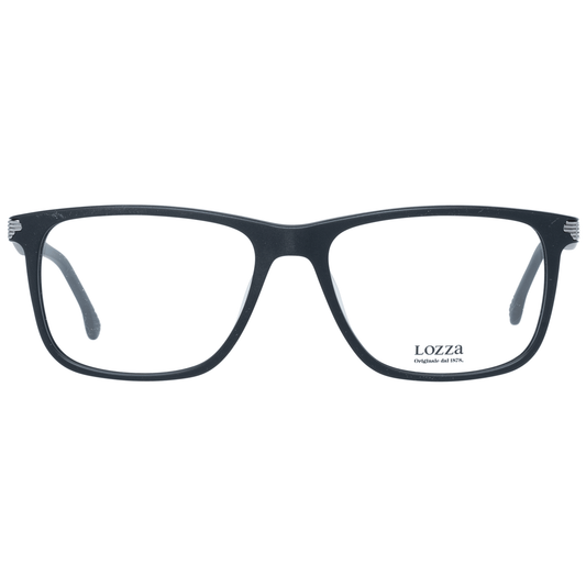 Lozza Black Men Glasses Frame with full-rim rectangle design for men, plastic material, demo lenses, branded case included. Size 54-17-140.