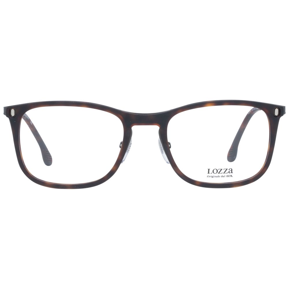 Lozza Brown Men Glasses Frame in full-rim square style with demo lenses, metal and plastic material, size 54-14-142, with branded case.