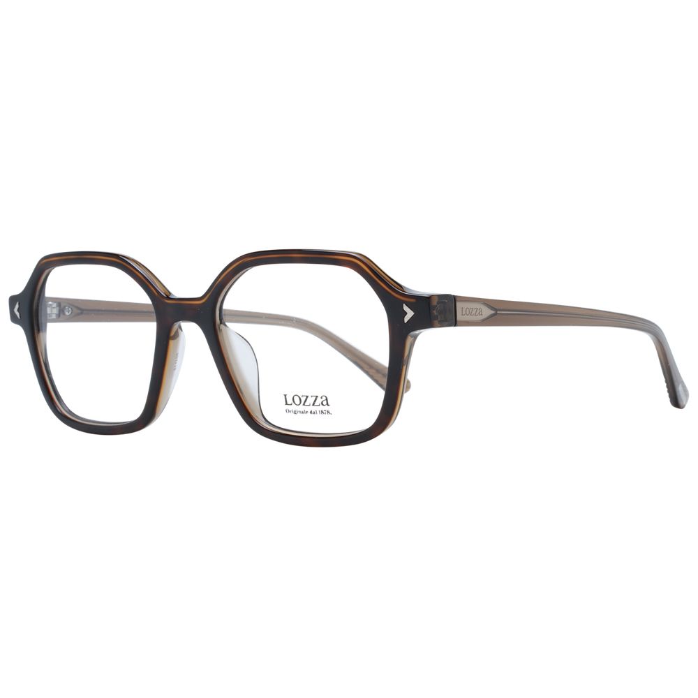 Lozza Brown Unisex Glasses Frame in acetate, full-rim rectangle style with demo lenses, includes branded case.