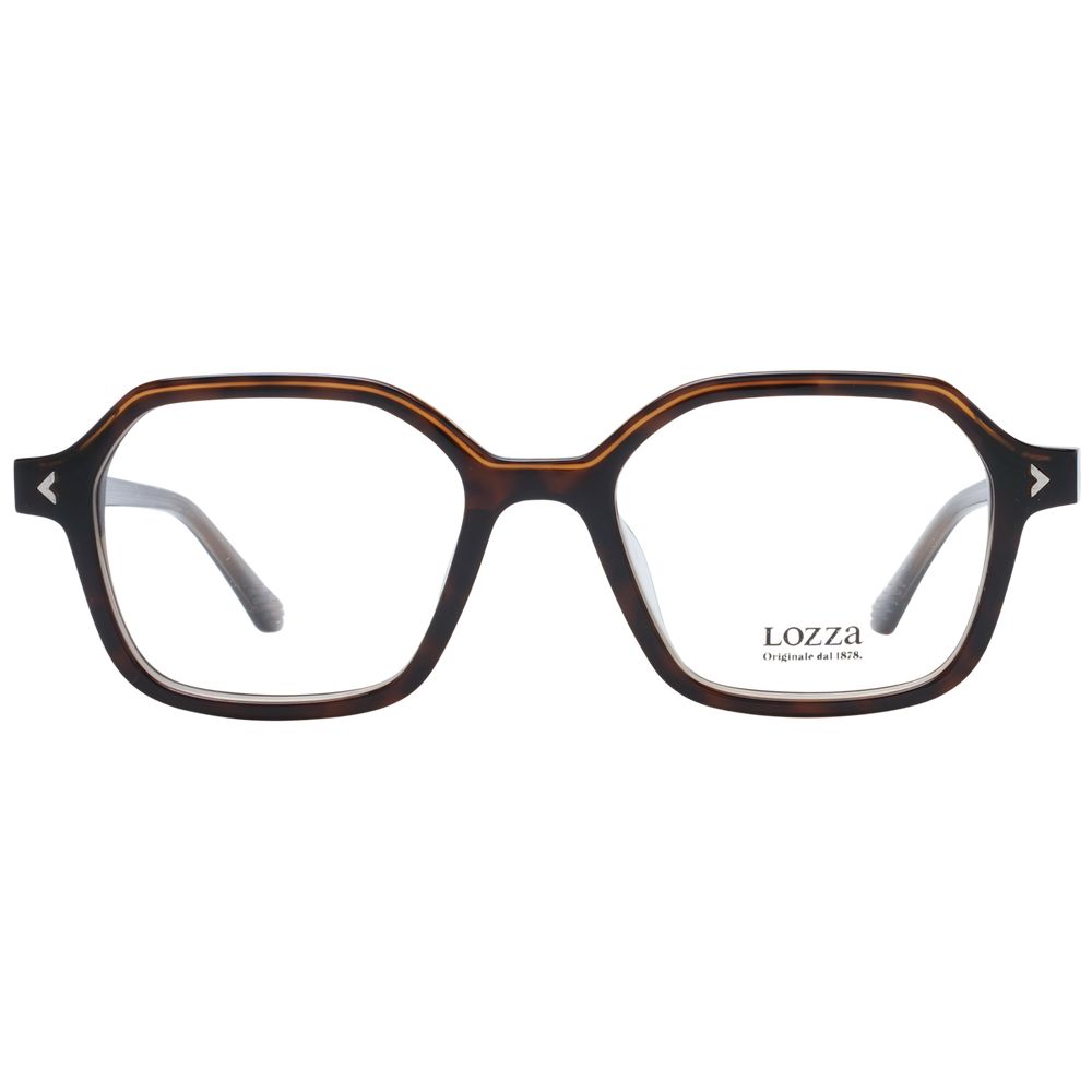 Lozza Brown Unisex Glasses Frame in full-rim acetate, rectangle style, with brown demo lenses. Size 50-18-145.