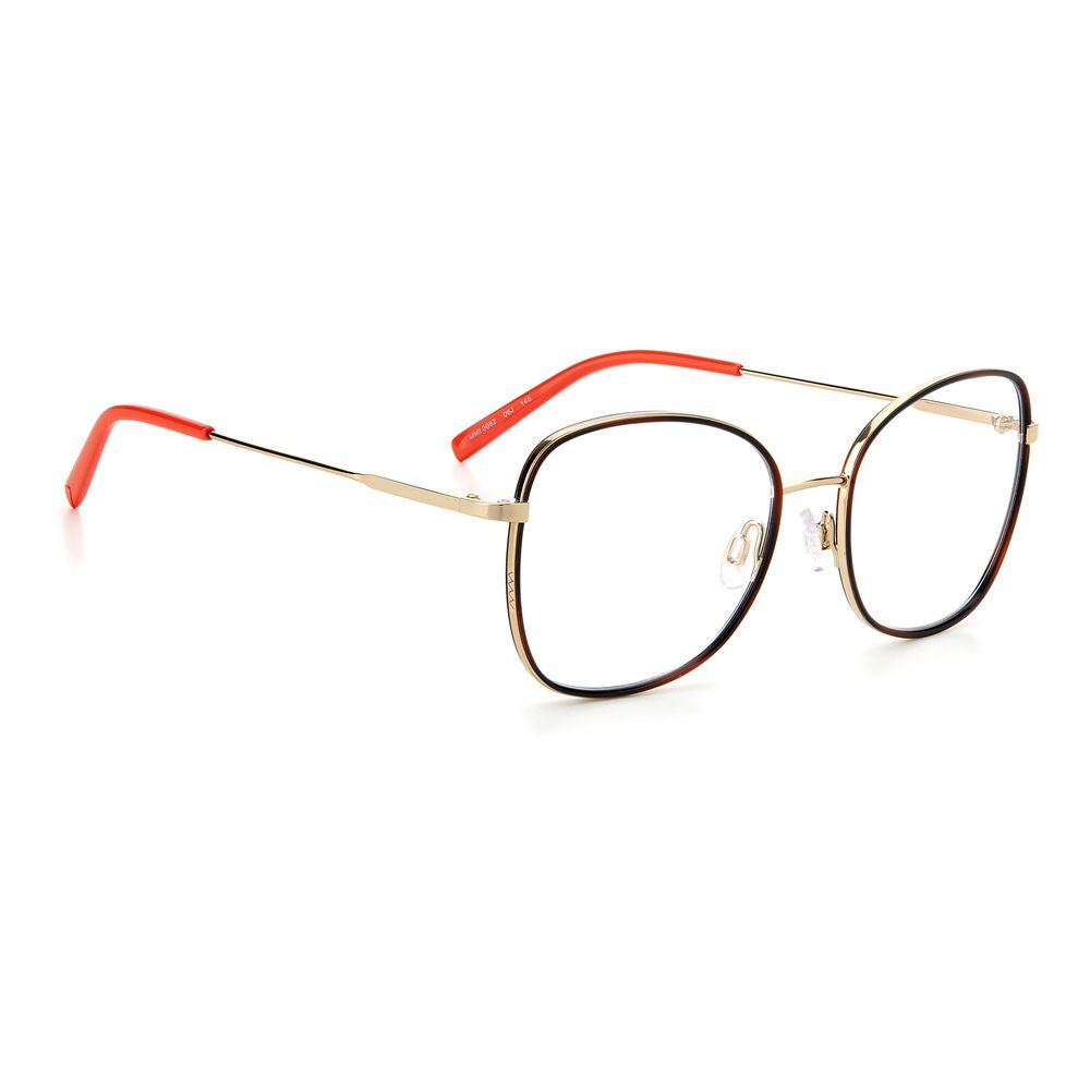 M Missoni Gold Metal Frames with red temples, elegant glasses for women made from metal, size 53/18/145mm, luxury eyewear.