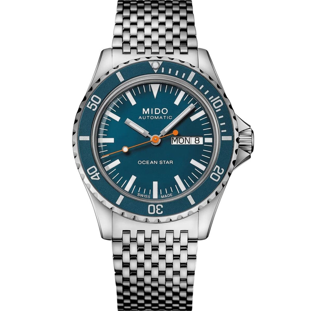 MIDO MOD. OCEAN STAR TRIBUTE men's watch with blue dial and silver bracelet