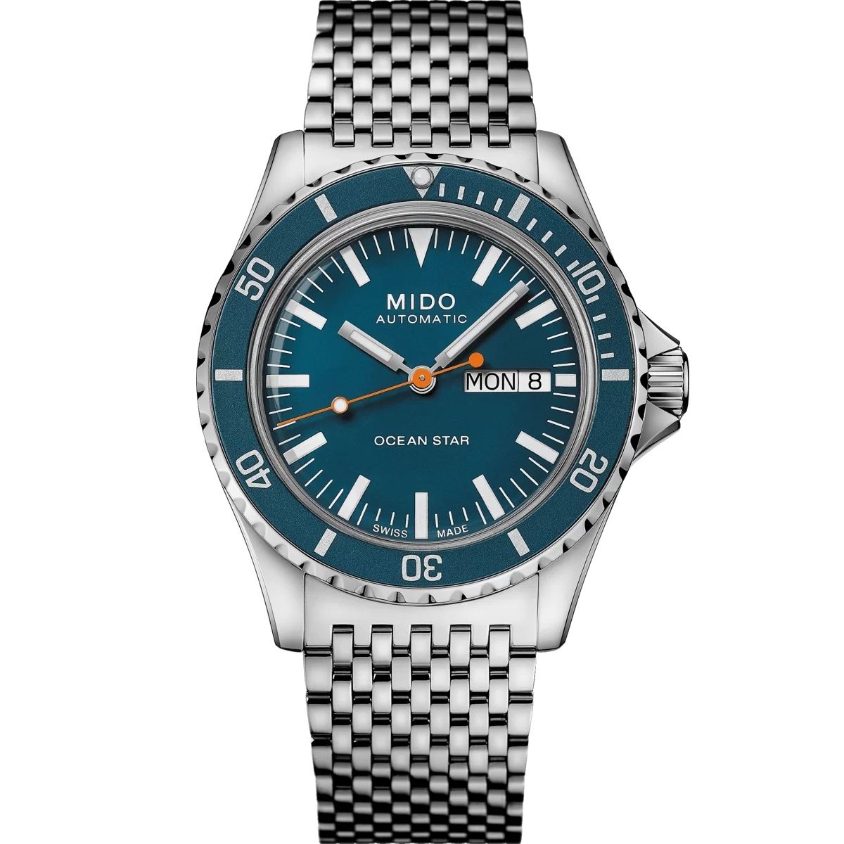 MIDO MOD. OCEAN STAR TRIBUTE men's watch with blue dial and silver bracelet
