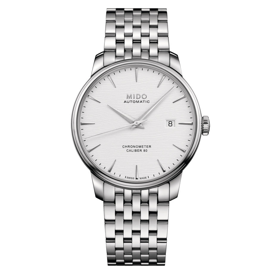 MIDO MOD. BARONCELLI stainless steel men's watch, 40mm case, automatic movement, water resistant, sapphire dial, Swiss made.
