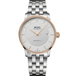 MIDO MOD. BARONCELLI wristwatch with 39mm stainless steel case, IP gold accents, sapphire dial, and automatic movement. Made in Switzerland.